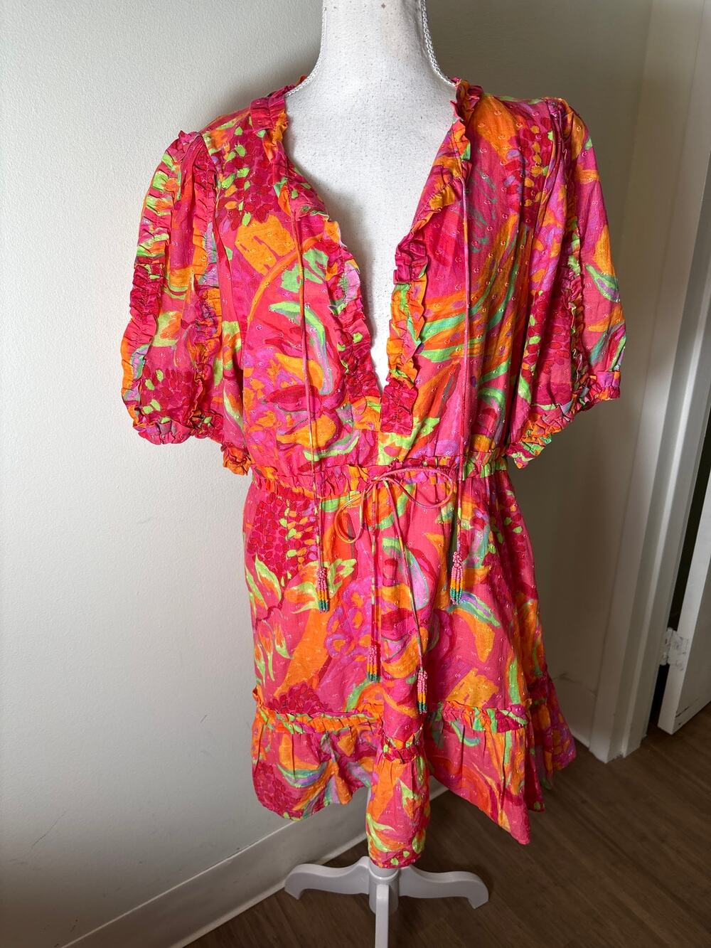 Farm Rio Dark Pink Abstract Short Sleeve Knee Length dress Sz M